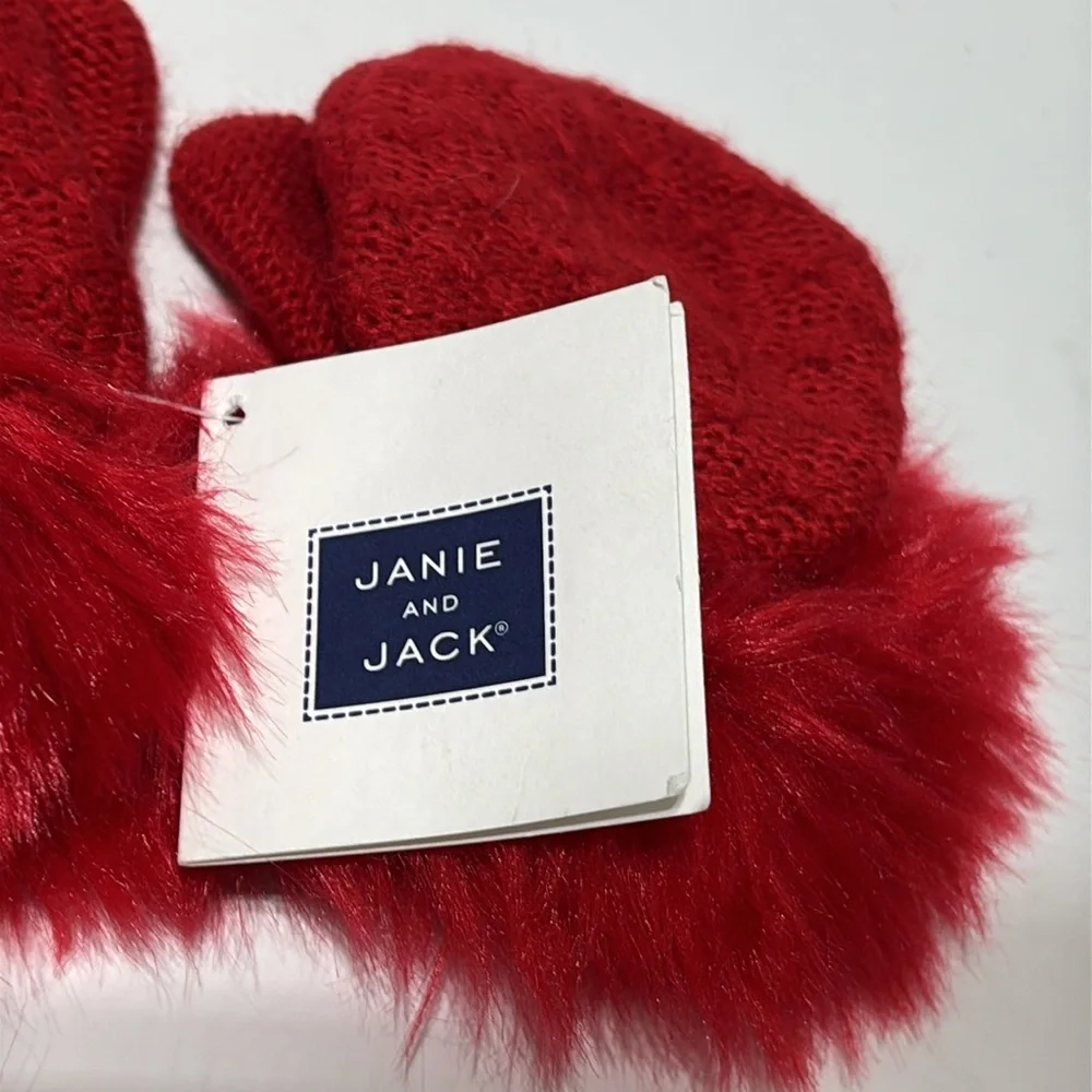 Janie and Jack Baby Girls Faux Fur Cuff Sweater Mittens in Red